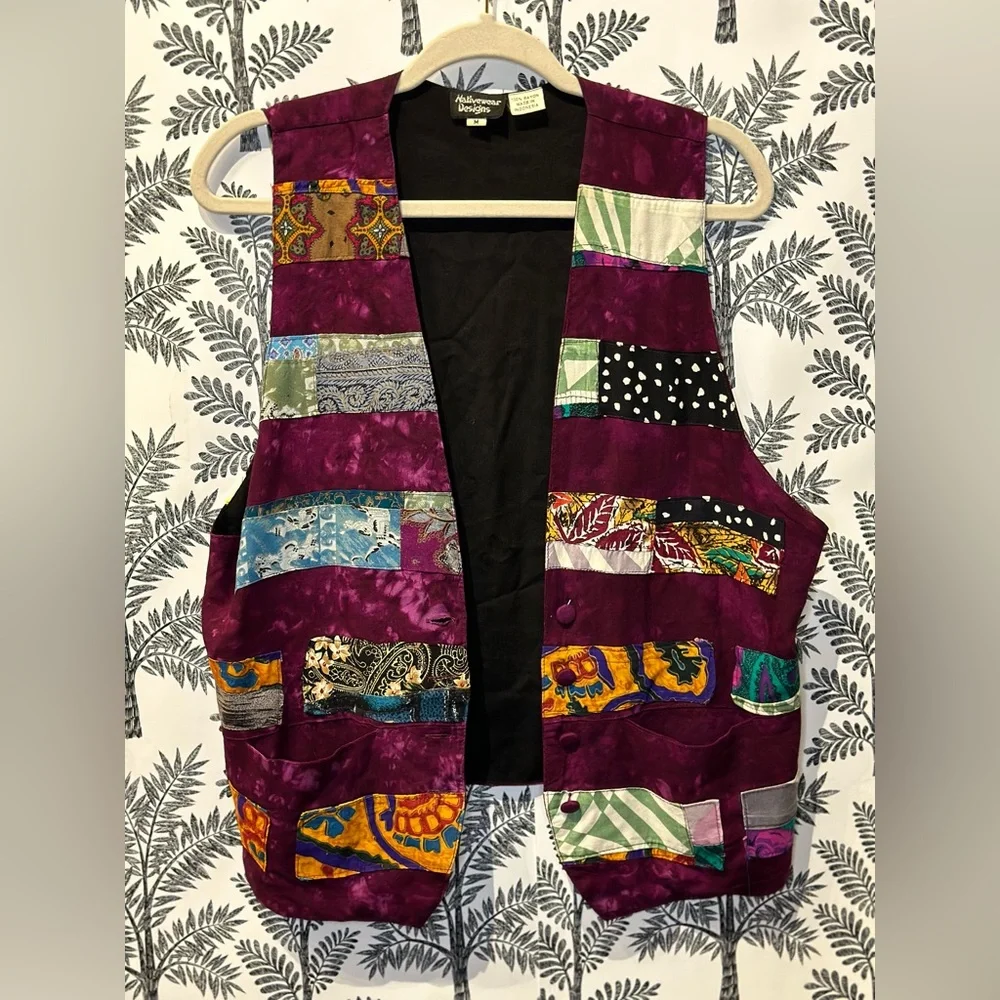 Native wear designs purple colorful rayon vest with pockets size medium - Picture 6 of 6